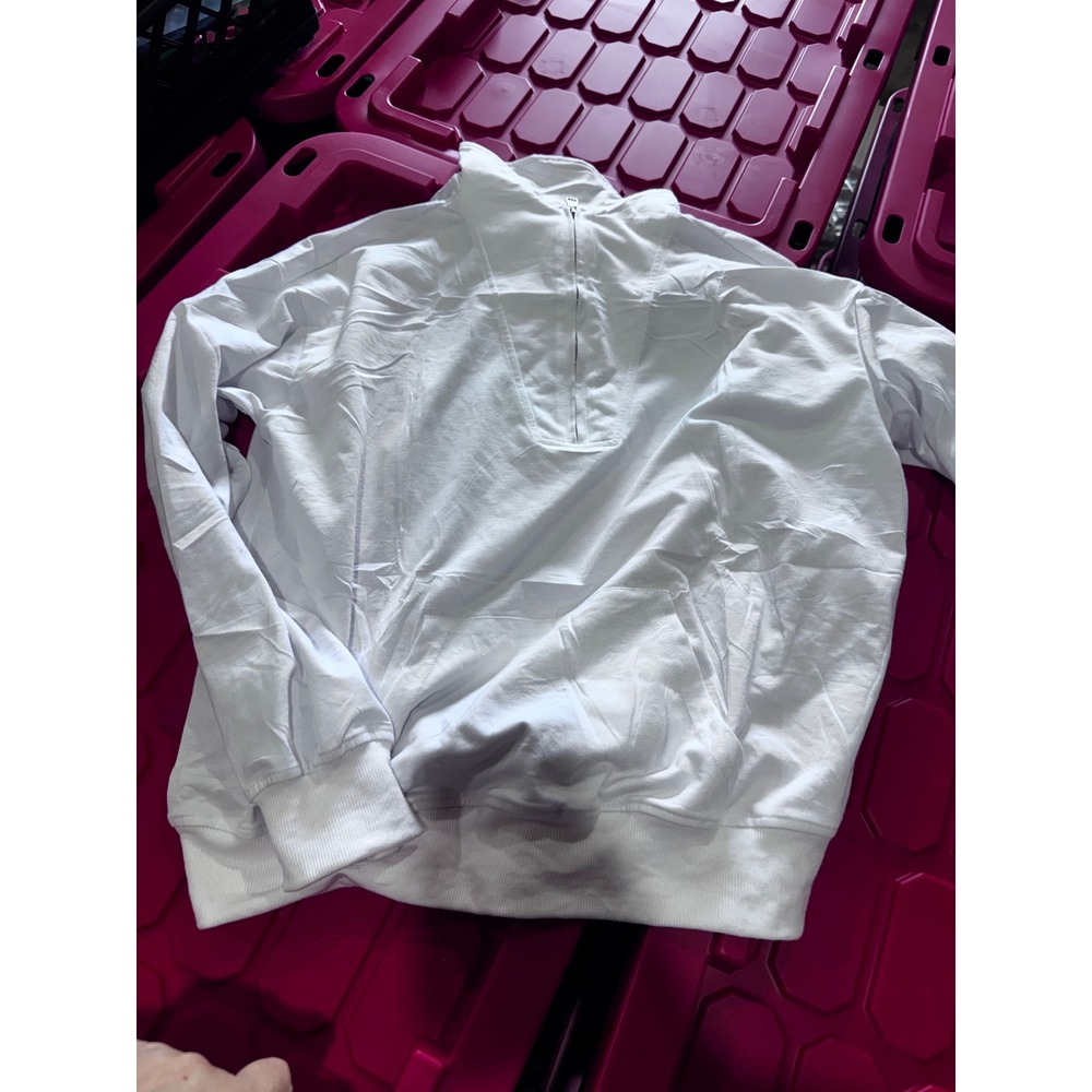 White Quarter Zip Pullover Mock Neck Kangaroo Pocket Sweatshirt Womens Medium